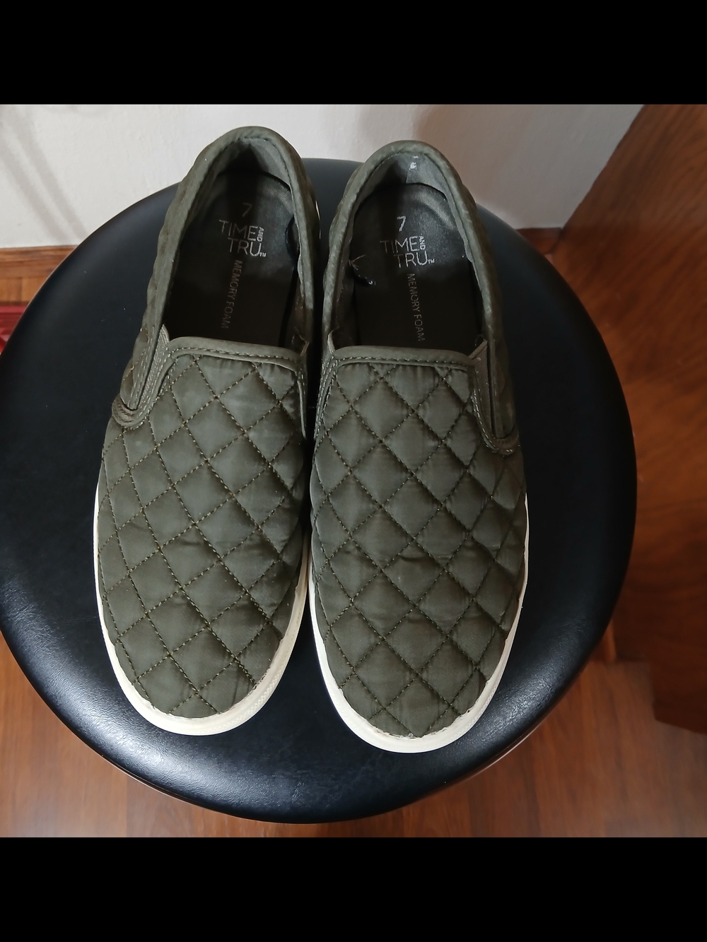 Ladies Quilted Slip-Ons in Olive Green